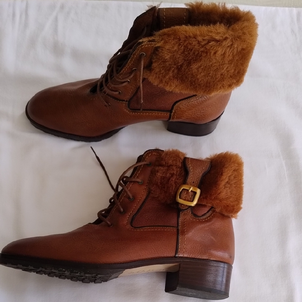 Women's Brown Leather Shearling Ankle Boots Sz 7.5